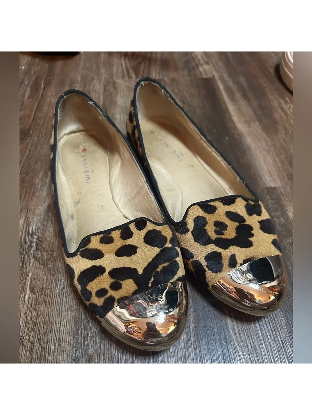 Leopard Print Flats with Gold Accents